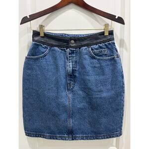 Vintage Harley-Davidson Denim Mini Skirt w/ Black Leather Waistband Sz 6